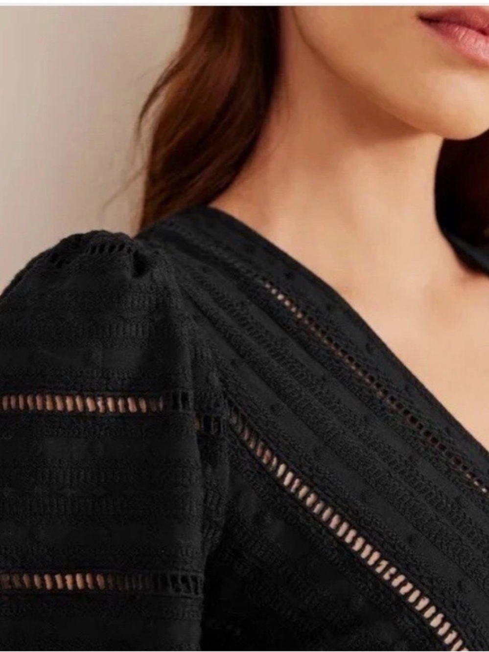 Boden Black V-Neck Long Sleeve Tiered Midi Dress